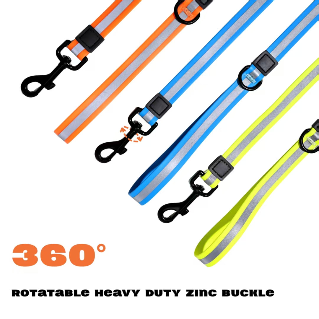 Reflective collar and leash orange – heat-bonded strips visible in dark environments
