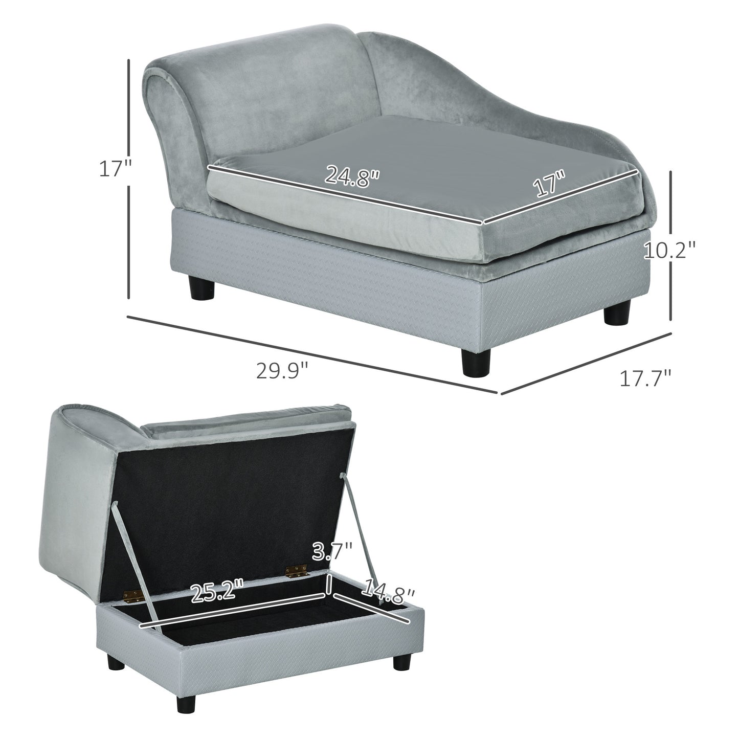 Modern Luxury Dog Sofa with Hidden Storage - Orthopedic Foam Bed for Small Pets