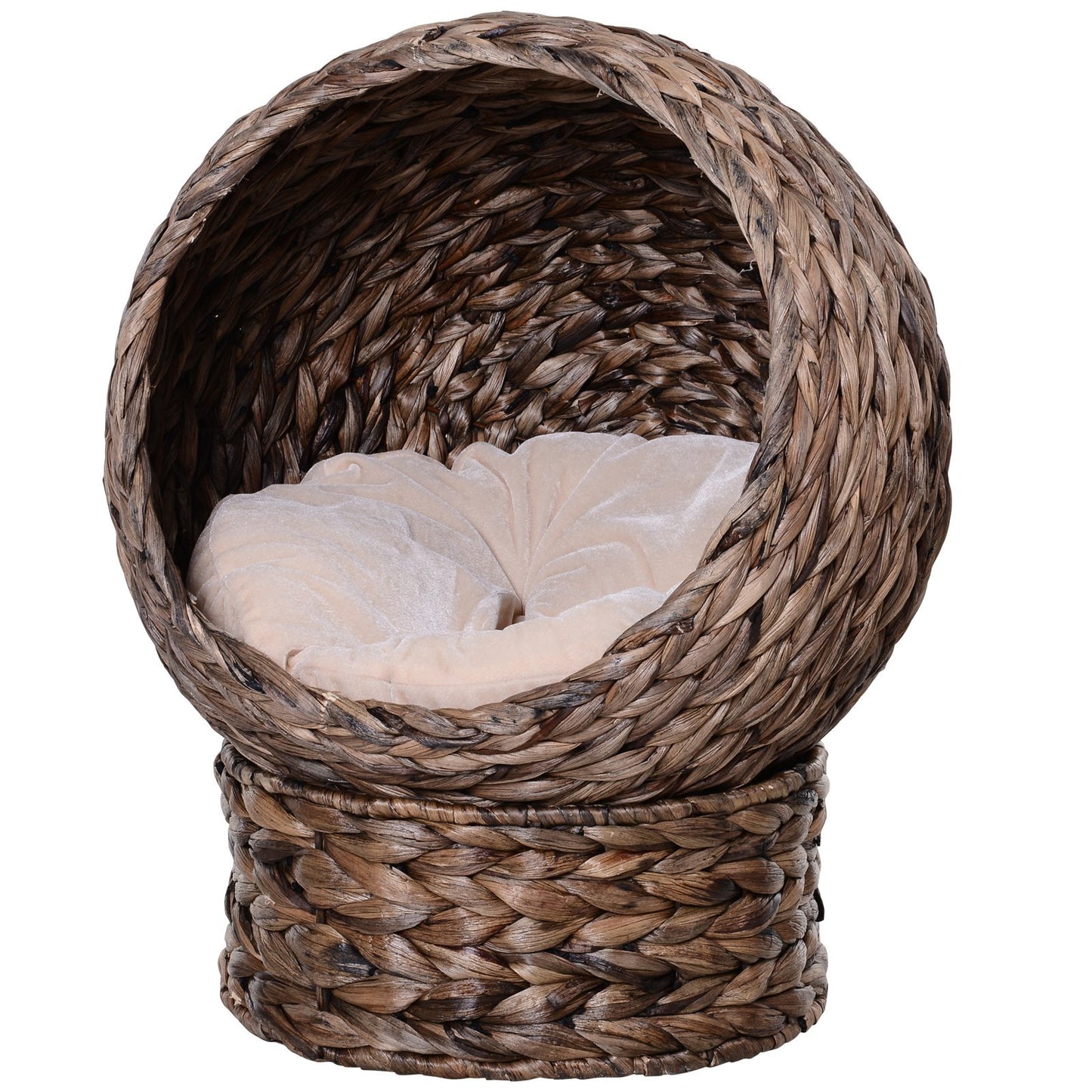 Handcrafted Elevated Rattan Cat Bed with Rotating Basket