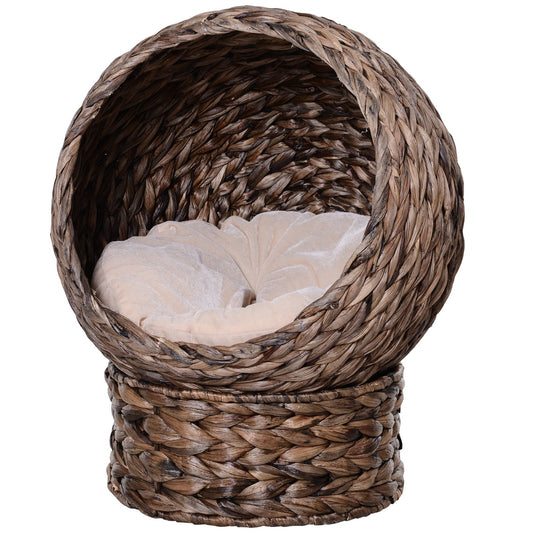 Handcrafted Elevated Rattan Cat Bed with Rotating Basket