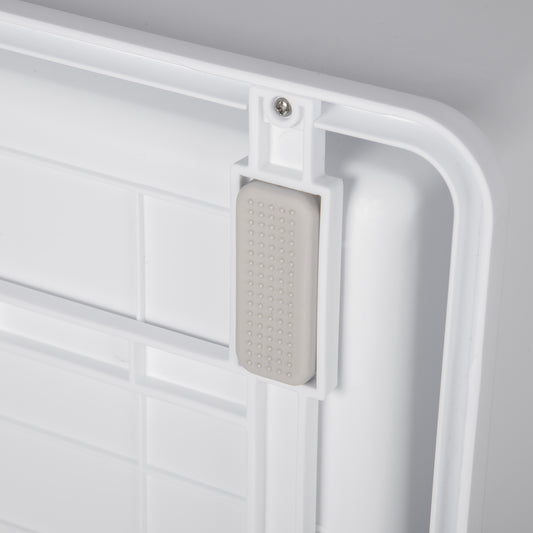 Cat litter box buckle side closure detail – quick lid removal for thorough cleaning