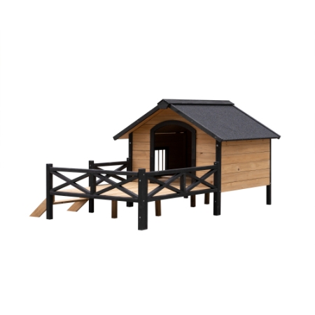 Outdoor Large Wooden Dog Kennel With Porch – Cabin Style House for Large Dogs