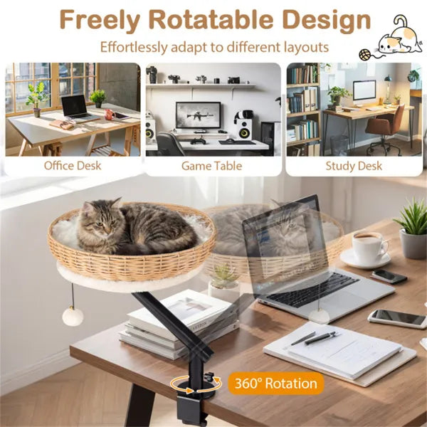 Cat desk perch 360° swivel bracket - fits desks up to 1.8 inch thick
