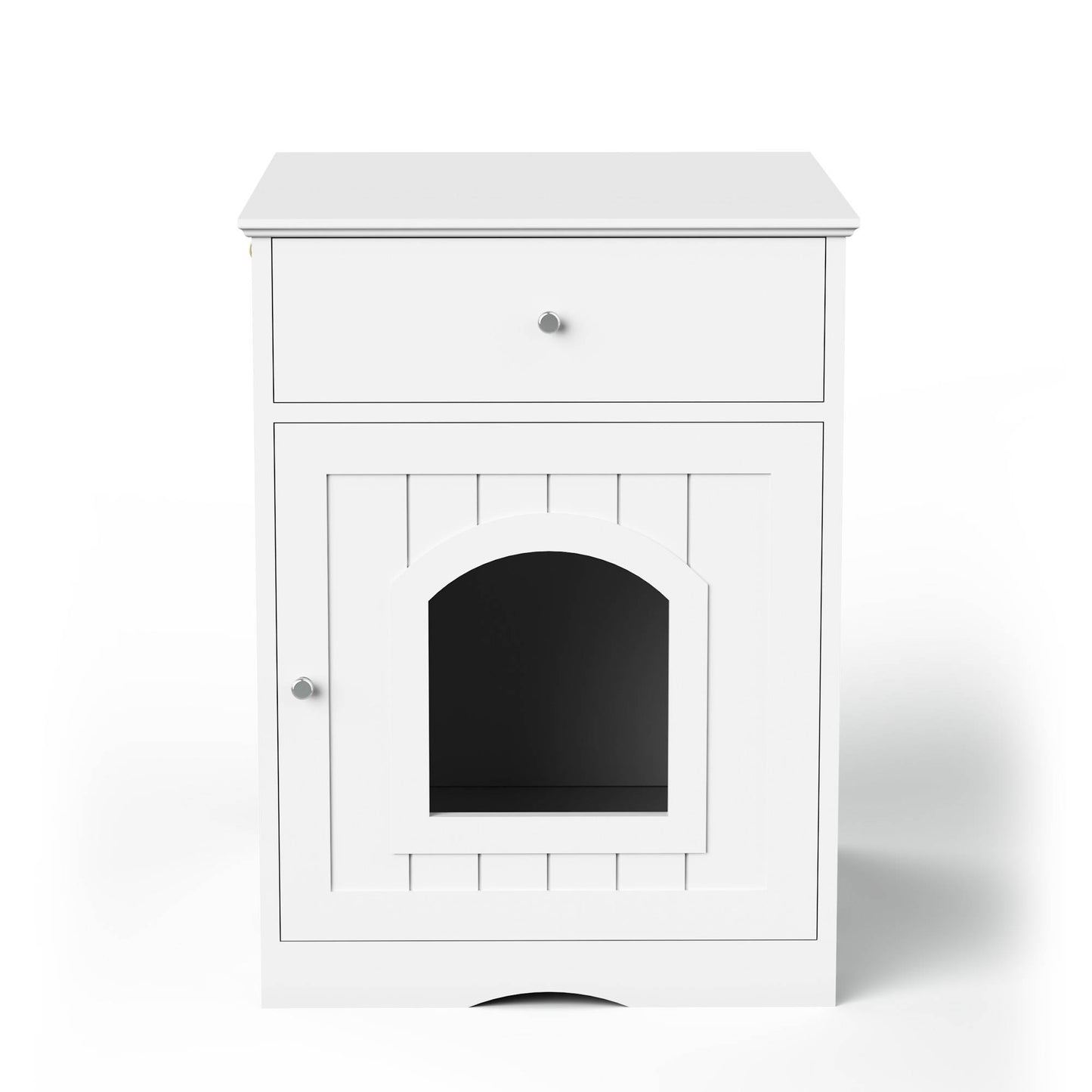 Hidden Cat Litter Box Enclosure – Solid Wood End Table with Storage Drawer | White