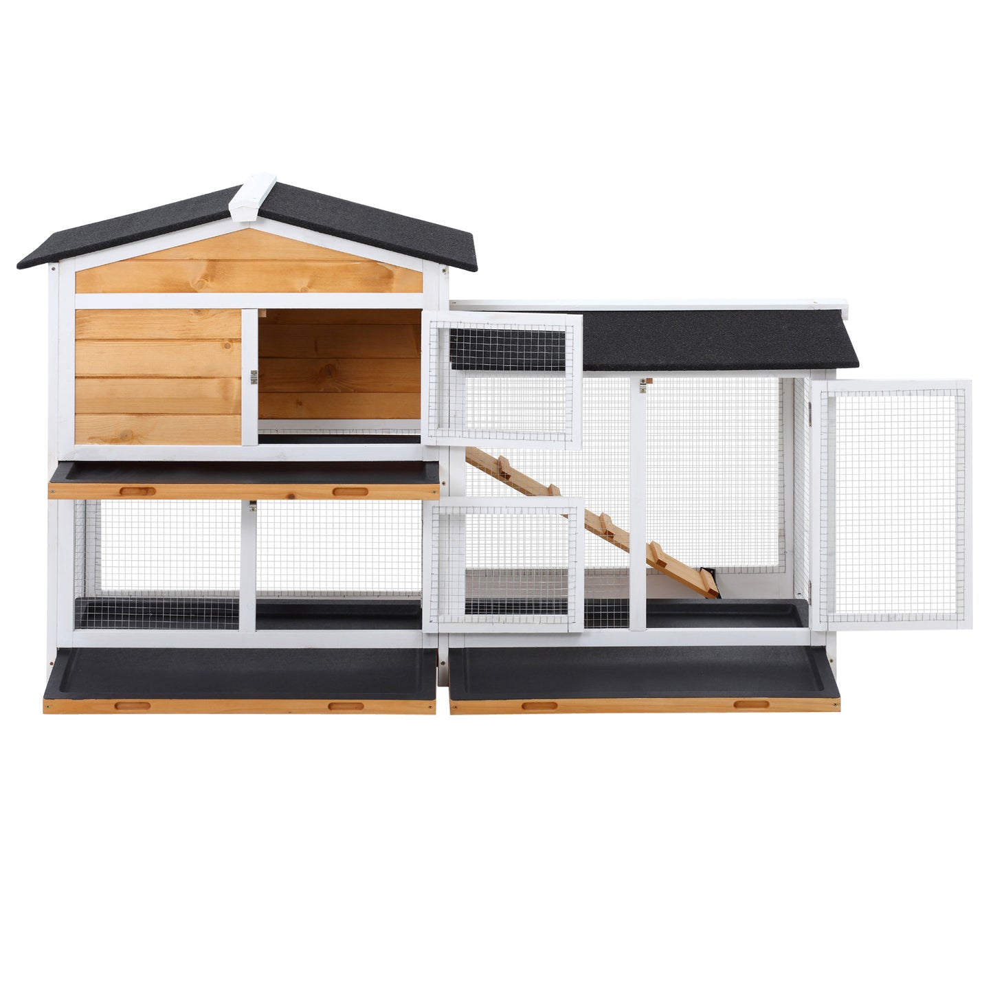62" Deluxe Wooden Rabbit Resort - 2-Story Habitat with Extra-Long Run & 3 Easy-Clean Trays