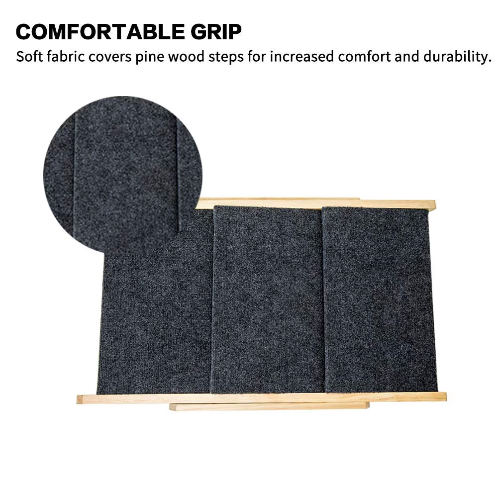 GianfiStore™ Folding Wooden Dog Stairs — 3-Step Pet Ramp for Beds & Cars | Supports 110 lbs