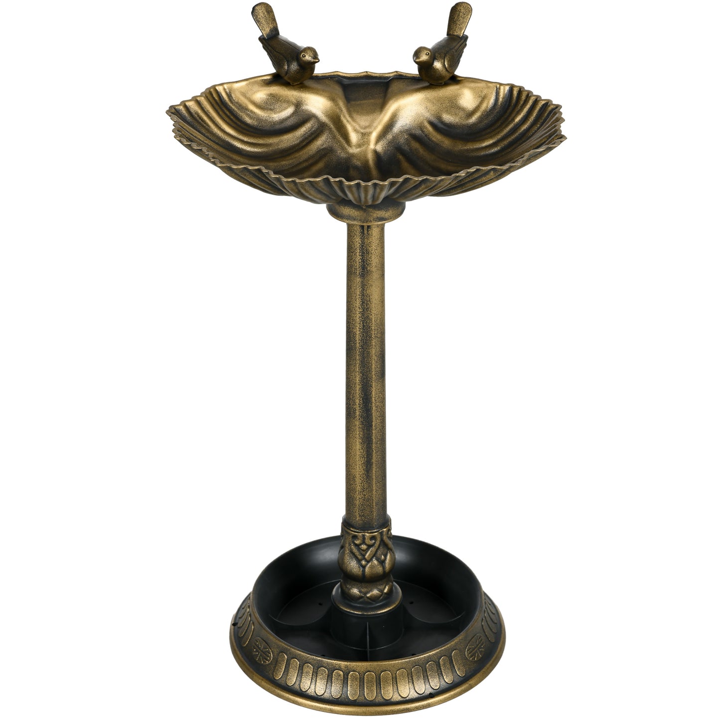 Full view of 32 inch antique bird bath with pedestal, outdoor decor