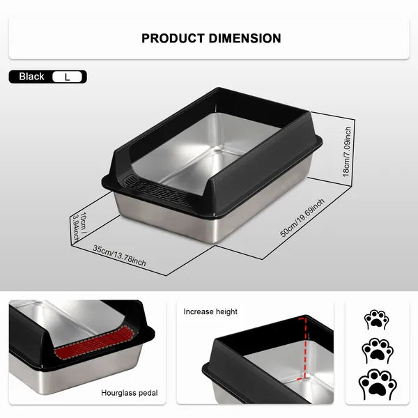 Stainless steel cat litter box size chart – available in M and L for all cat breeds