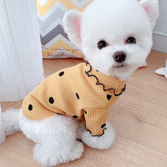 Dot Turtleneck Dog Bottoming Shirt - Soft Cotton Blend Thermal Undershirt