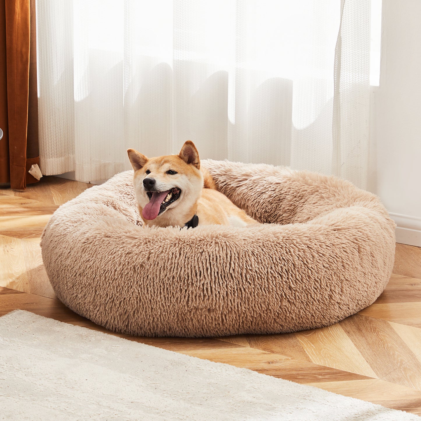 Round Fluffy Plush Pet Bed - Anti-Slip Faux Fur Nest for Cats & Dogs up to 25 lbs