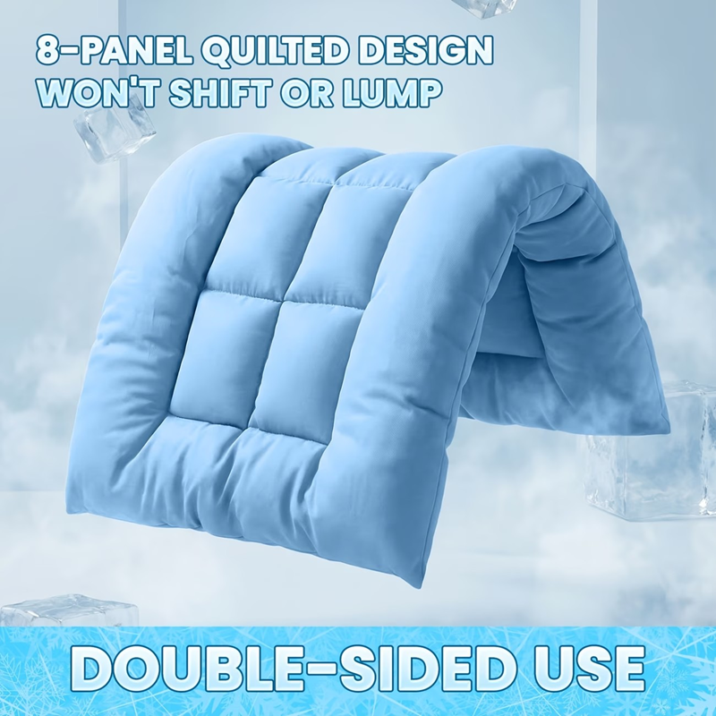 Light blue quilted dog mat folded showing double-sided design 
– 8-panel won't shift or lump – GianfiStore
