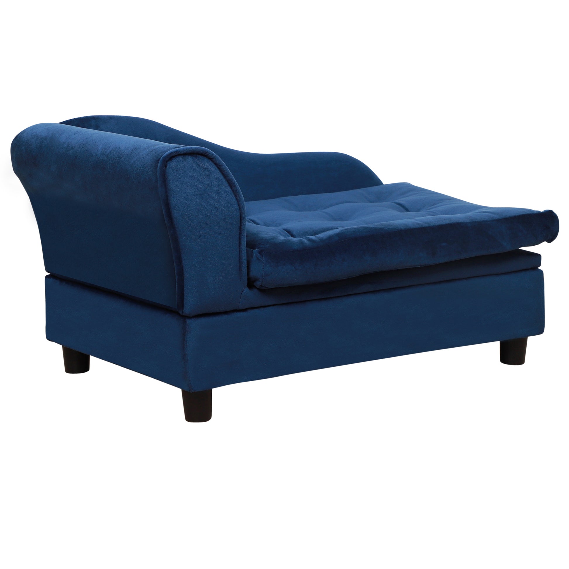Blue velvet dog sofa solid wood frame and sturdy legs - detail view