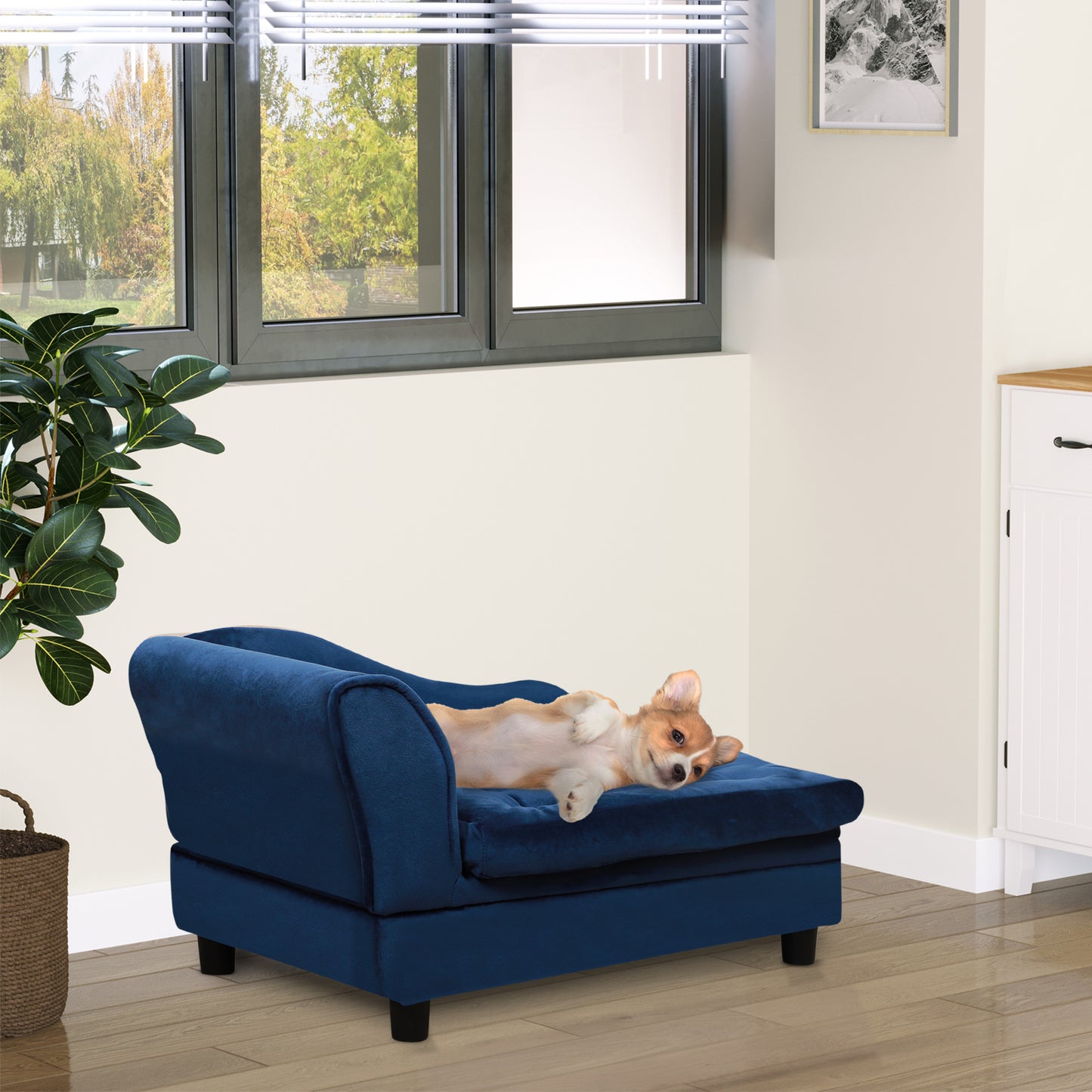 Blue velvet pet sofa dimensions 29.9 x 17.7 x 16.9 inch - fits dogs up to 22 lbs