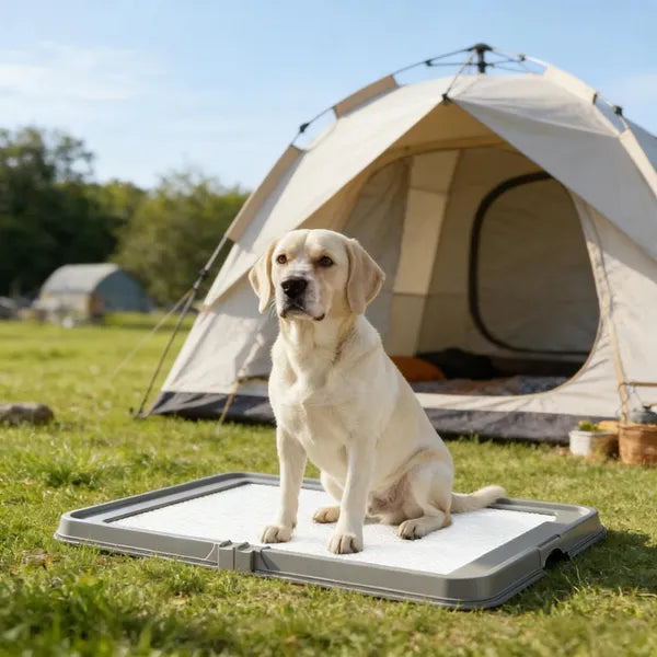 Portable dog potty for camping – travel pet toilet used outdoors with tent