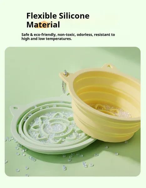 3-in-1 Pet Travel Collapsible Bowl - Foldable Slow Feeder & Lick Mat with Suction Cups