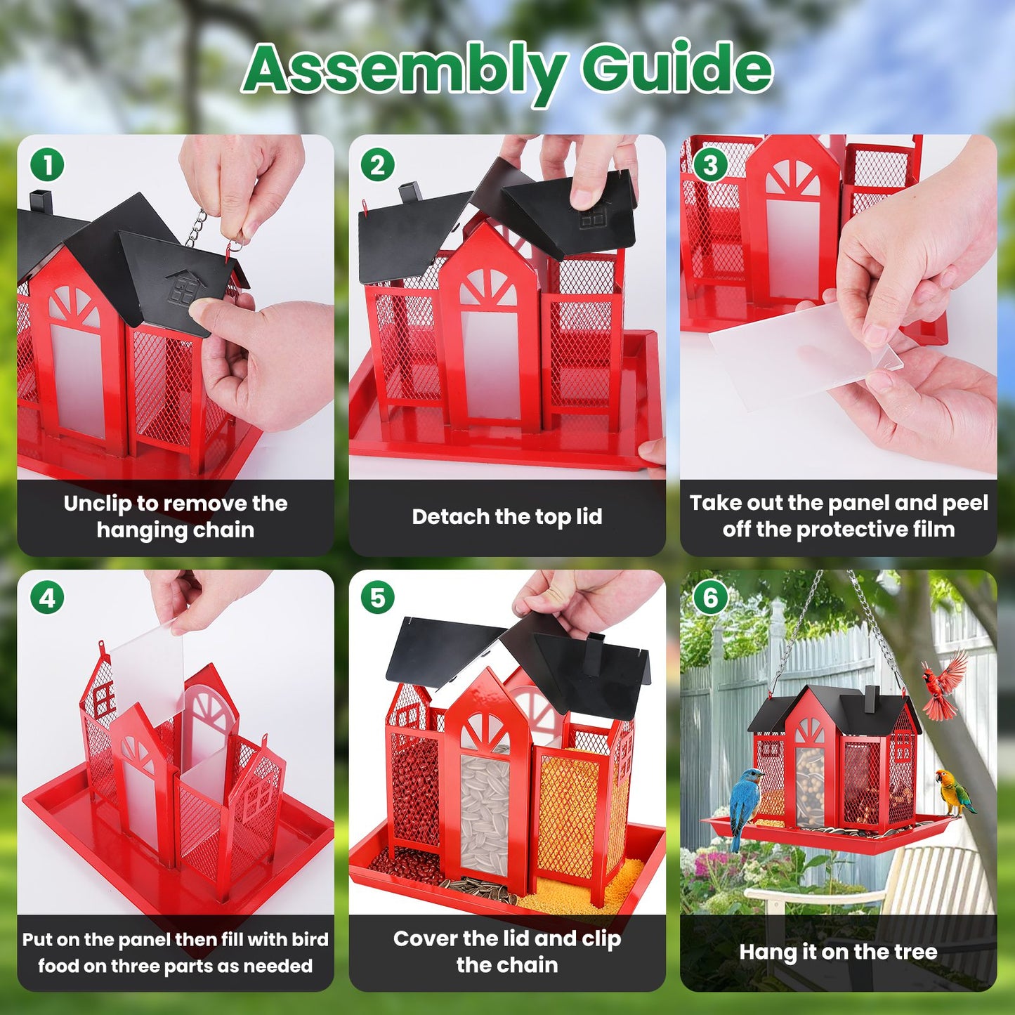 Assembly guide for GianfiStore classic barn bird feeder step by step