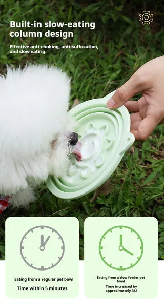 3-in-1 Pet Travel Collapsible Bowl - Foldable Slow Feeder & Lick Mat with Suction Cups