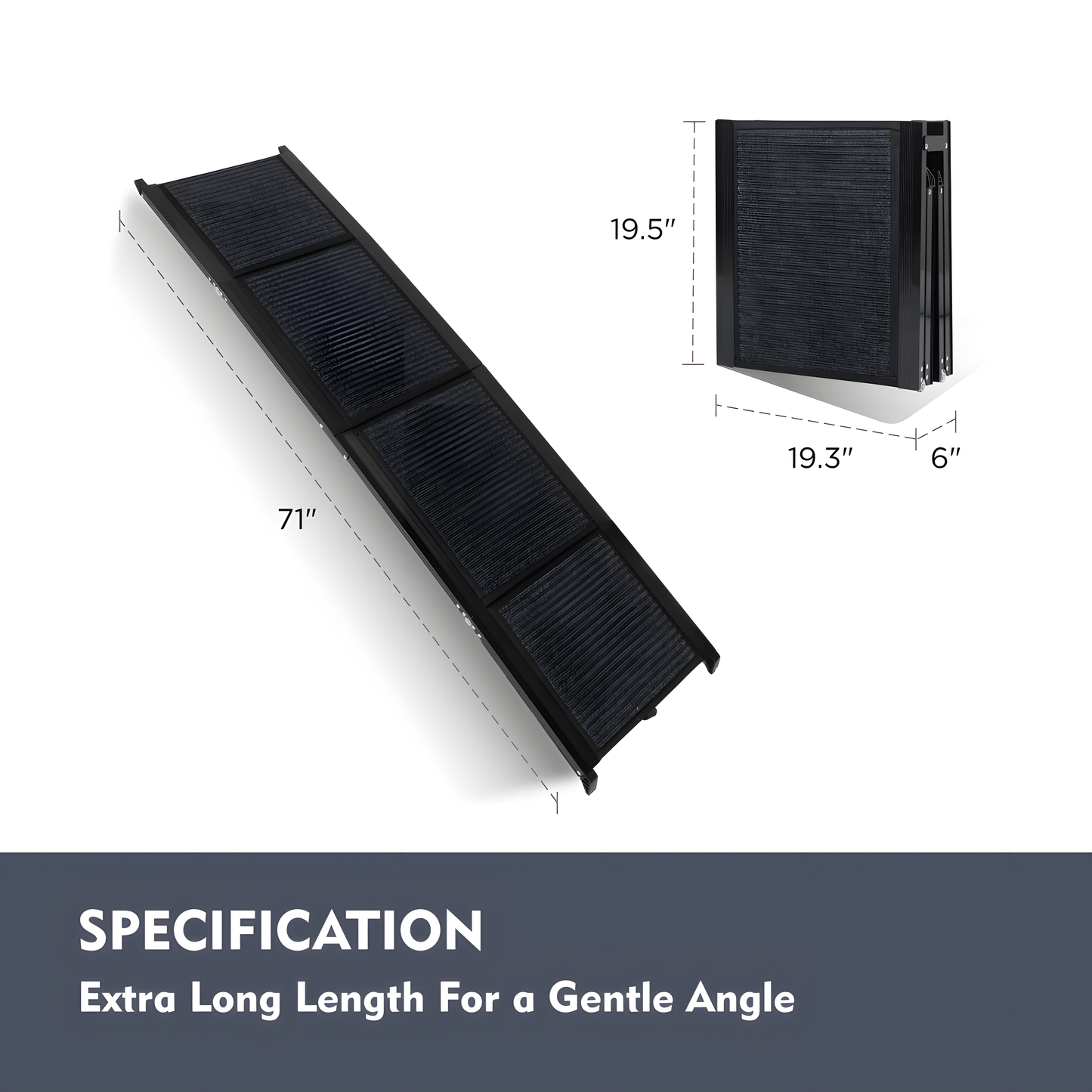 71 Inch Extra Long Quad-Fold Dog Ramp — Heavy Duty Aluminum | Supports 250 lbs for SUV & Truck