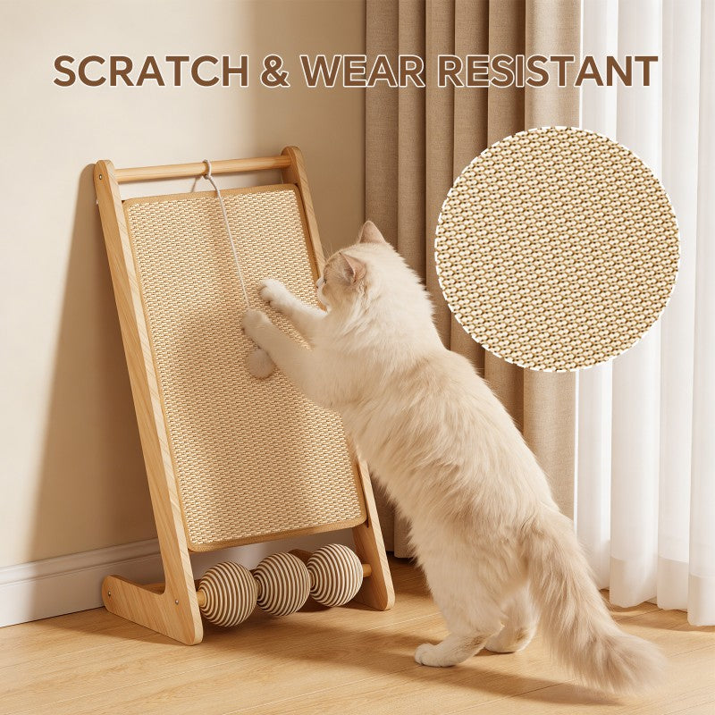 Natural sisal scratching surface close-up – solid wood frame cat scratcher for claw care