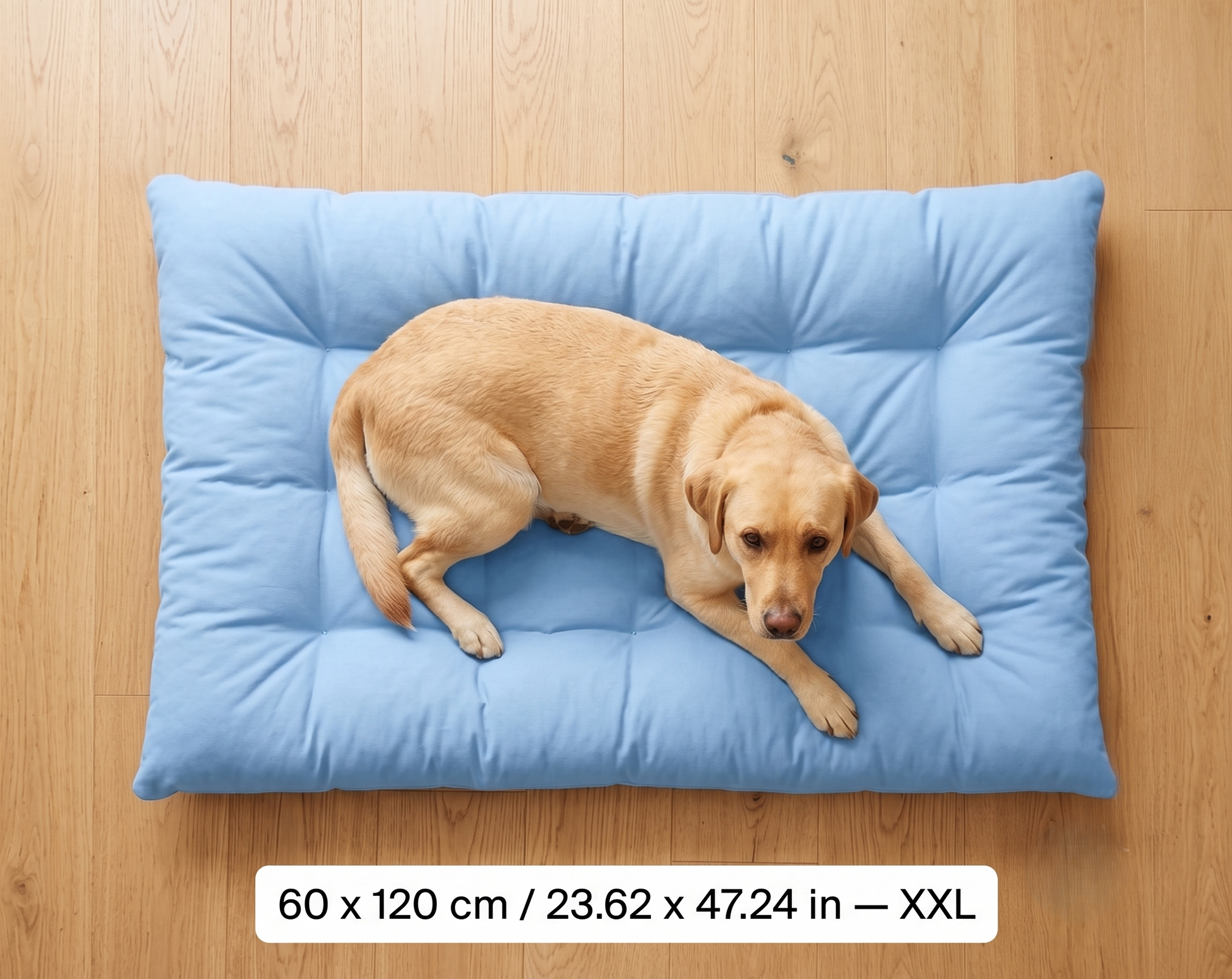 XXL dog cooling mat size chart – 60x120 cm / 23.62x47.24 in 
– light blue quilted pet mat – GianfiStore
