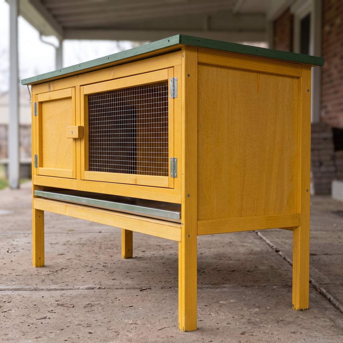 Extra-Wide Wooden Rabbit Hutch — 45" Raised Bunny House with Hinged Asphalt Roof
