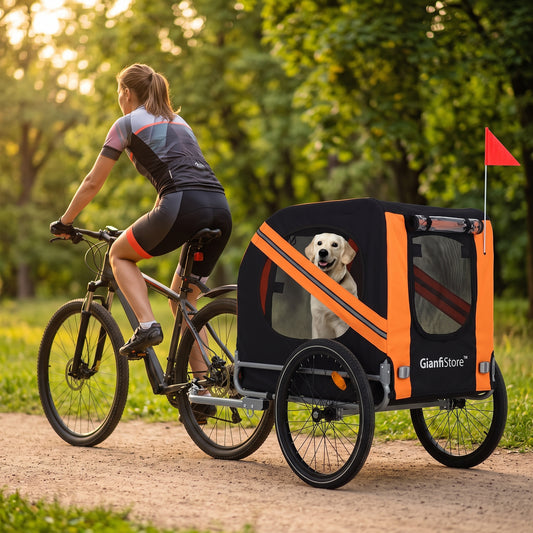 GianfiStore™ Large Folding Dog Bike Trailer — 120 lb All-Terrain Pet Carrier | Steel Frame