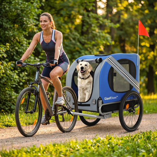 GianfiStore™ Large Folding Dog Bike Trailer — 120 lb All-Terrain Pet Carrier | Steel Frame