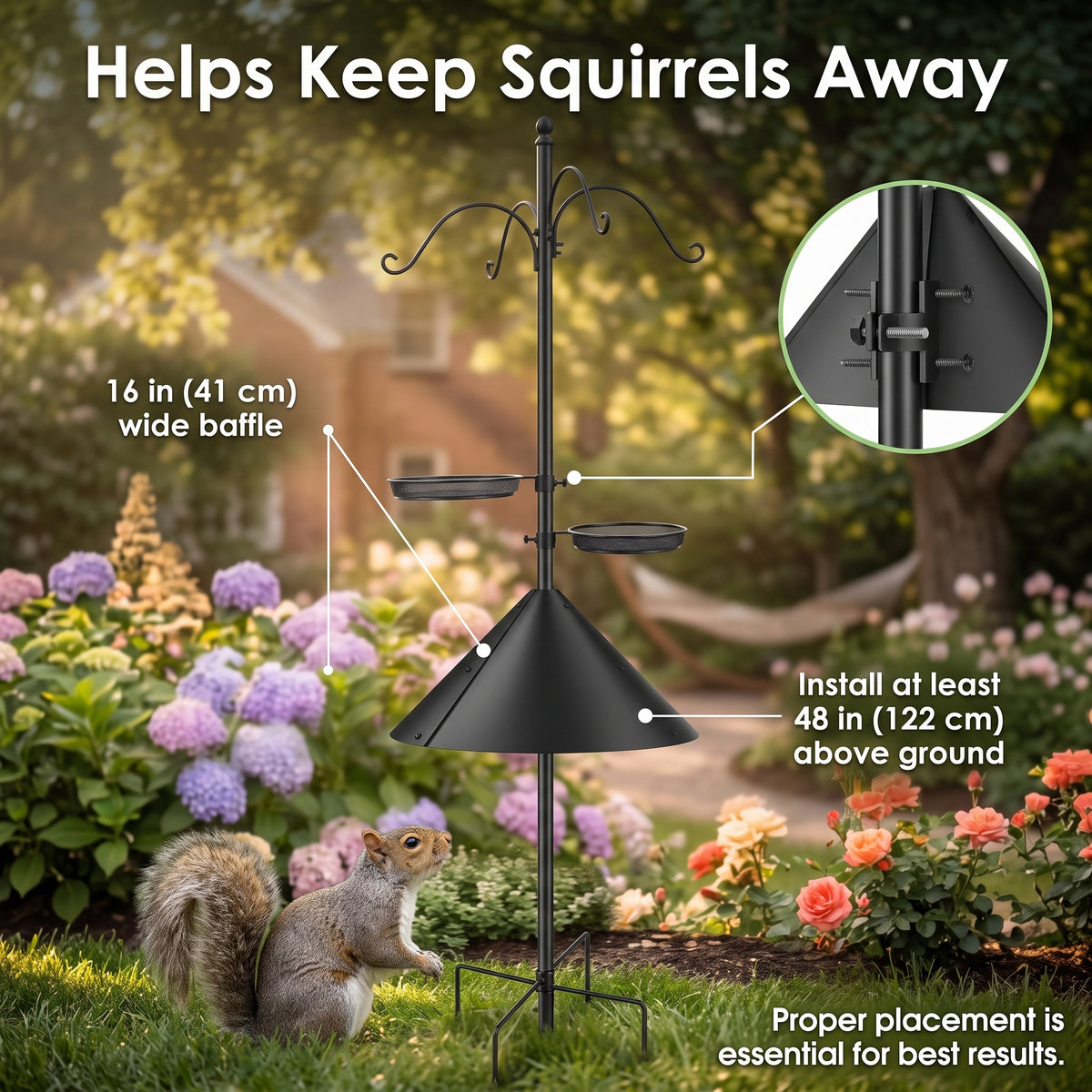 94" Heavy-Duty Bird Feeder Pole with 4 Shepherd Hooks | 5 Adjustable Heights, Squirrel Baffle, 5-Pronged Base