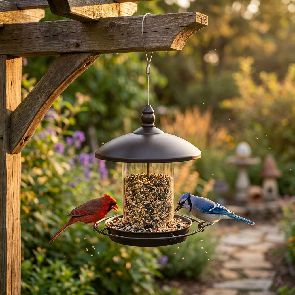 GianfiStore™ Metal Roof Bird Feeder – Chew-Proof Outdoor Hanging Wild Bird Seed Feeder | Bronze & Green