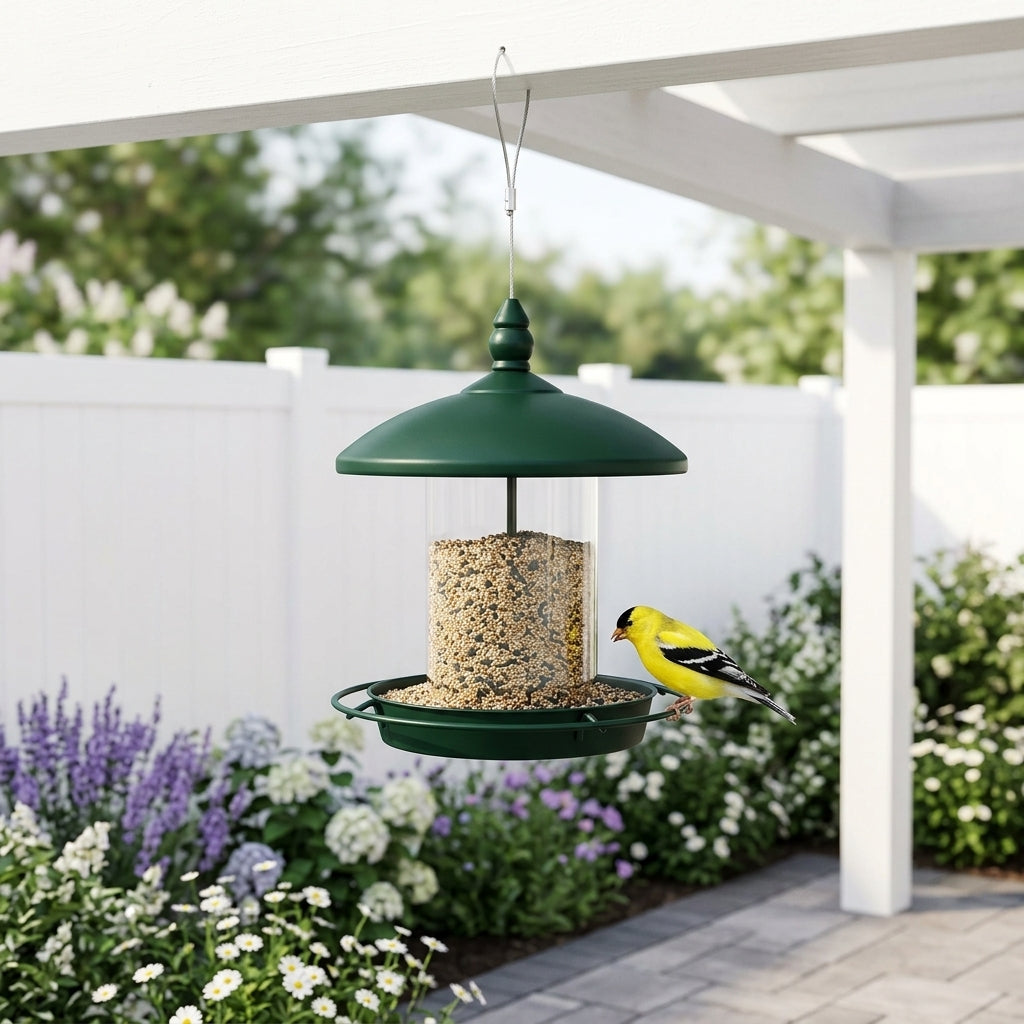 GianfiStore™ Metal Roof Bird Feeder – Chew-Proof Outdoor Hanging Wild Bird Seed Feeder | Bronze & Green