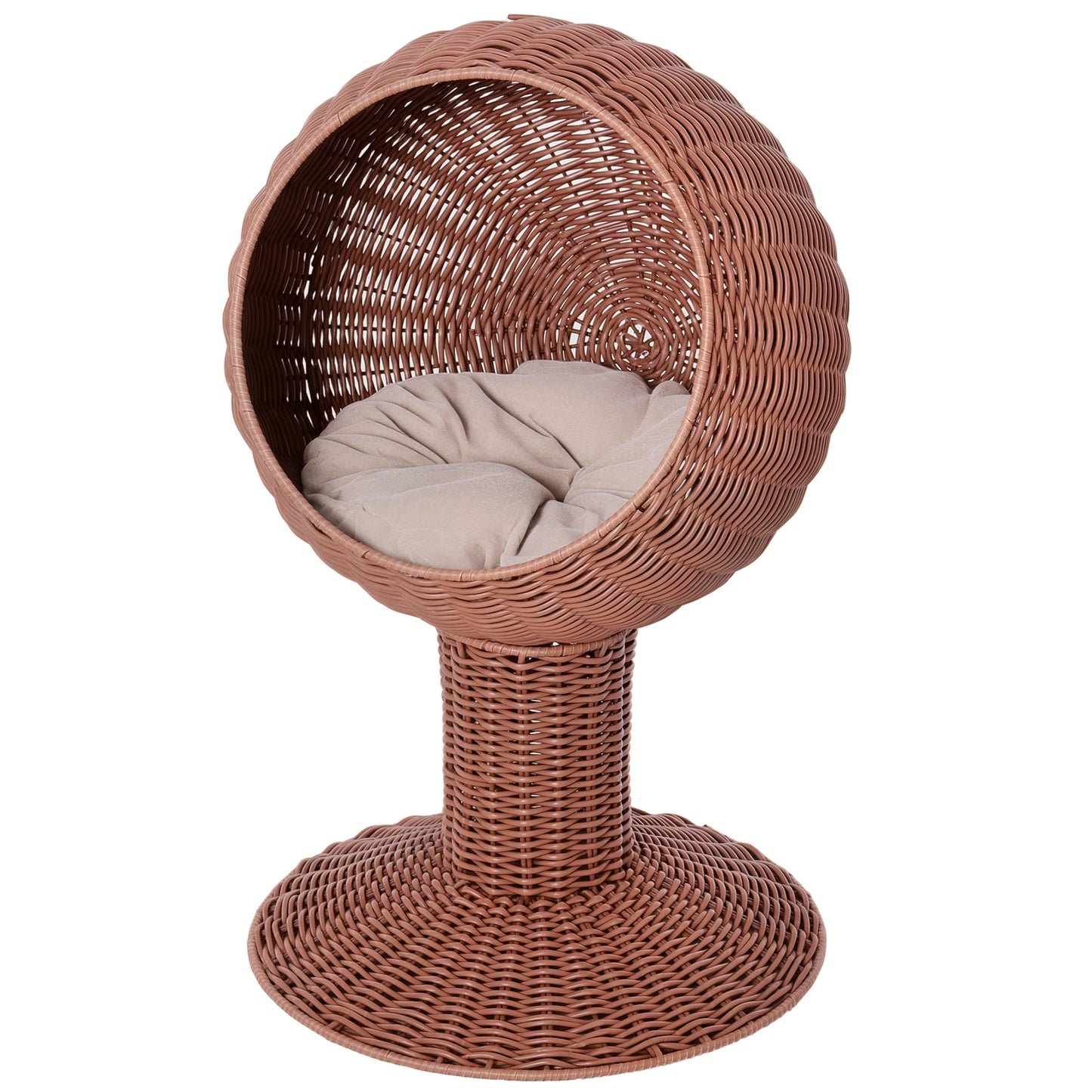 Elevated Wicker Egg Pod Cat Bed – Rotatable Basket House with Cushion