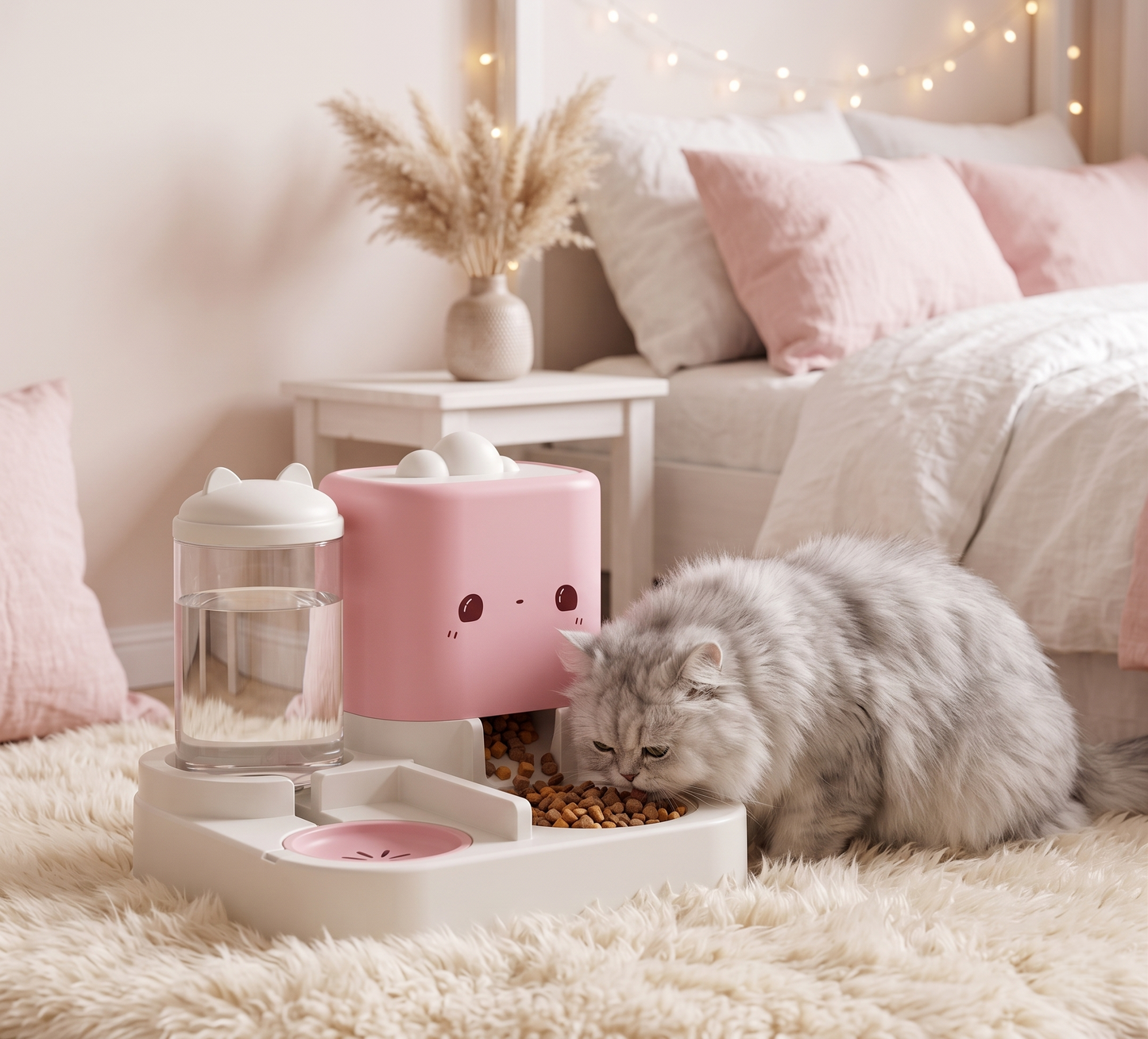 She found her favorite spot. Soft light, warm room, and a bowl that's always full. Because she deserves nothing less.

