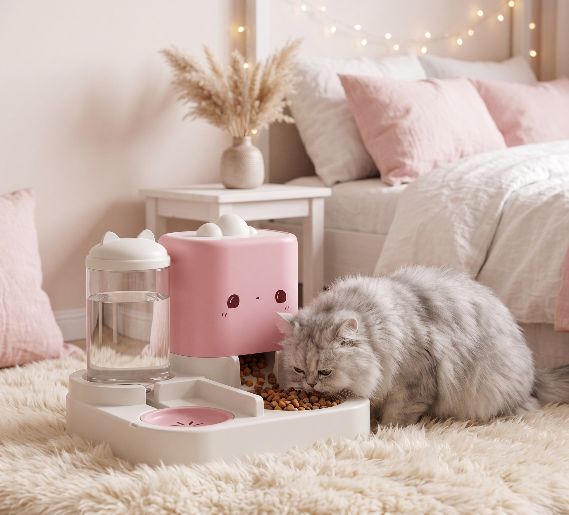 She found her favorite spot. Soft light, warm room, and a bowl that's always full. Because she deserves nothing less.

