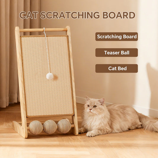 GianfiStore Vertical Sisal Cat Scratcher – full product view with wooden frame and sisal balls