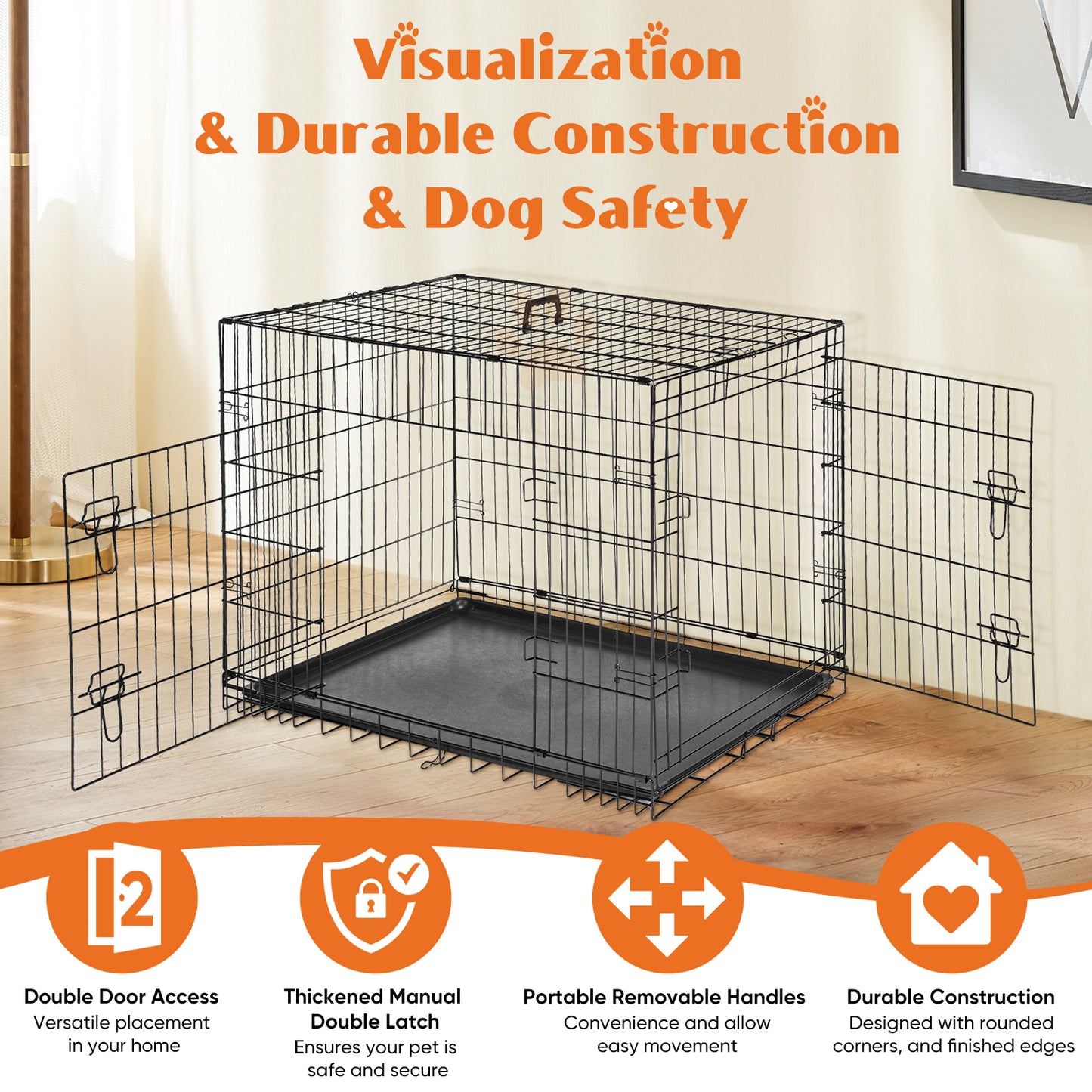 Double-Door Metal Dog Crate with Divider - Foldable & Portable Pet Kennel | Grows with Your Pup