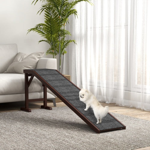 74" Extra-Long Wooden Dog Ramp with Landing Platform — Gentle Slope for High Beds & SUVs