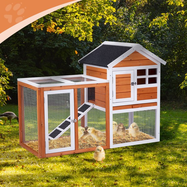 2-Tier Wooden Rabbit Hutch with Outdoor Run — Waterproof Bunny Cage | Solid Fir Wood