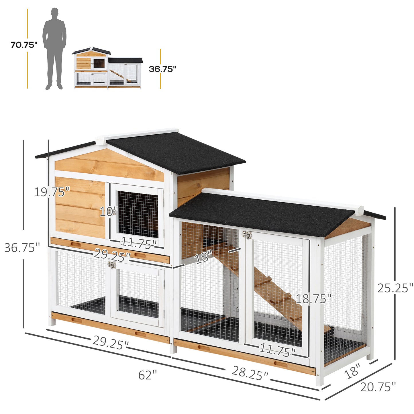 62" Deluxe Wooden Rabbit Resort - 2-Story Habitat with Extra-Long Run & 3 Easy-Clean Trays