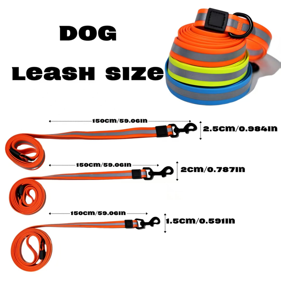 Orange reflective dog leash set – PVC waterproof 20mm size for medium breeds