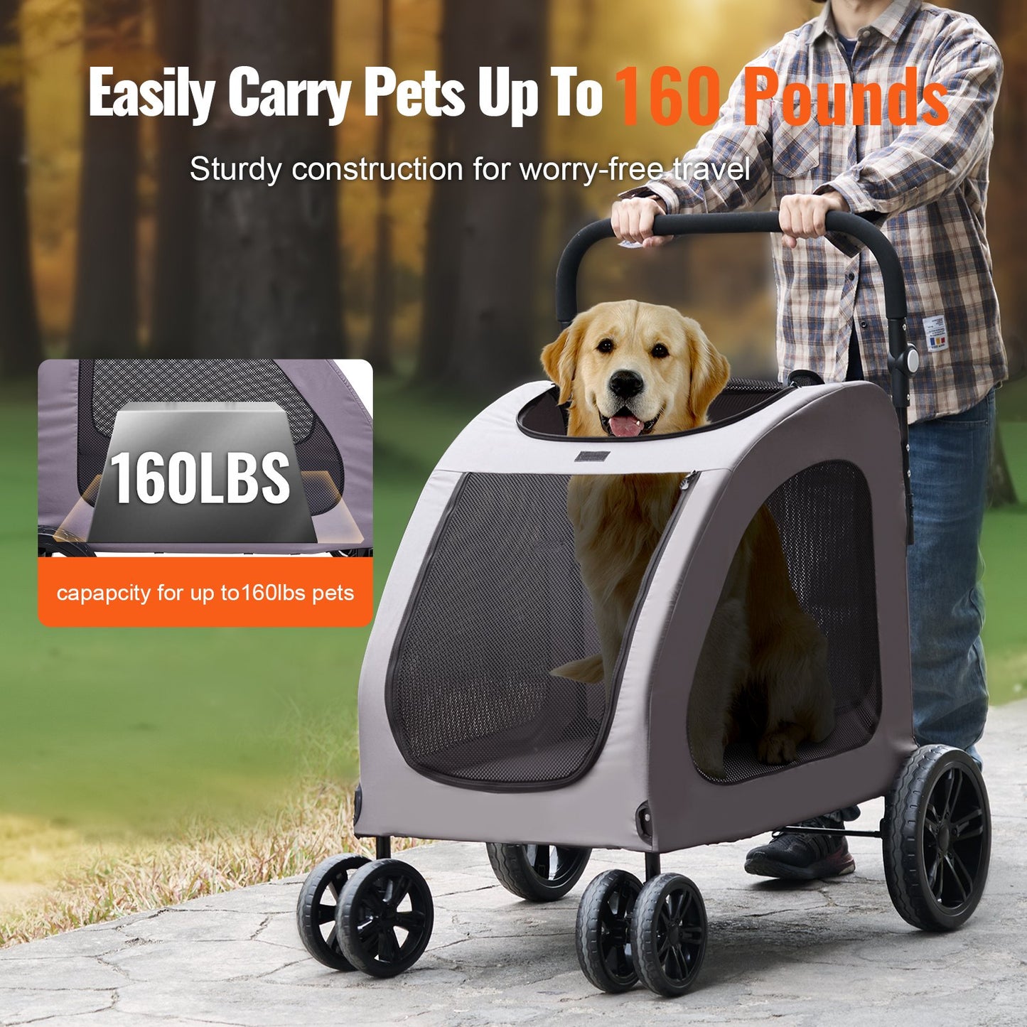 GianfiStore™ Heavy-Duty Pet Stroller — 4-Wheel Dog Stroller for Large Dogs Up to 160 lbs