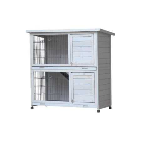41" 2-Story Wooden Rabbit Hutch - Modern Farmhouse Gray | Double No-Leak Plastic Trays