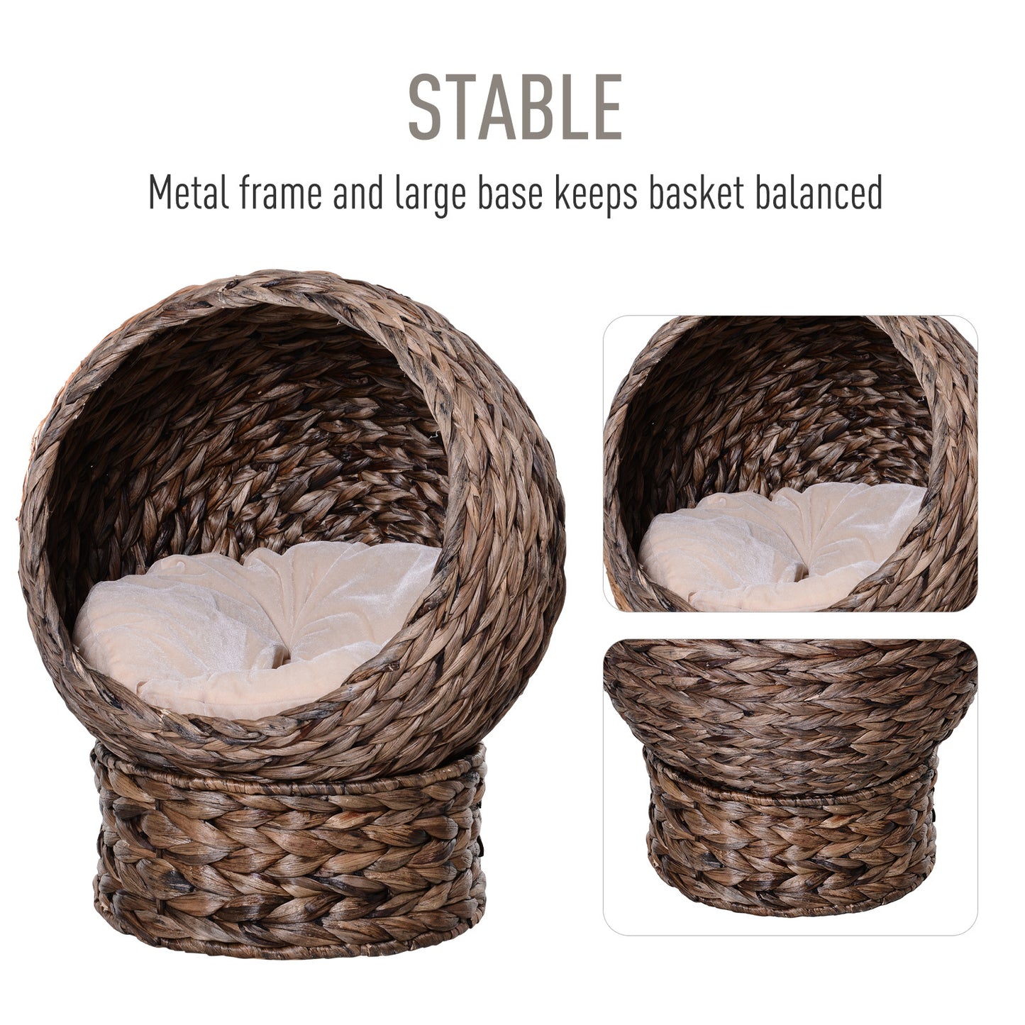 Handcrafted Elevated Rattan Cat Bed with Rotating Basket