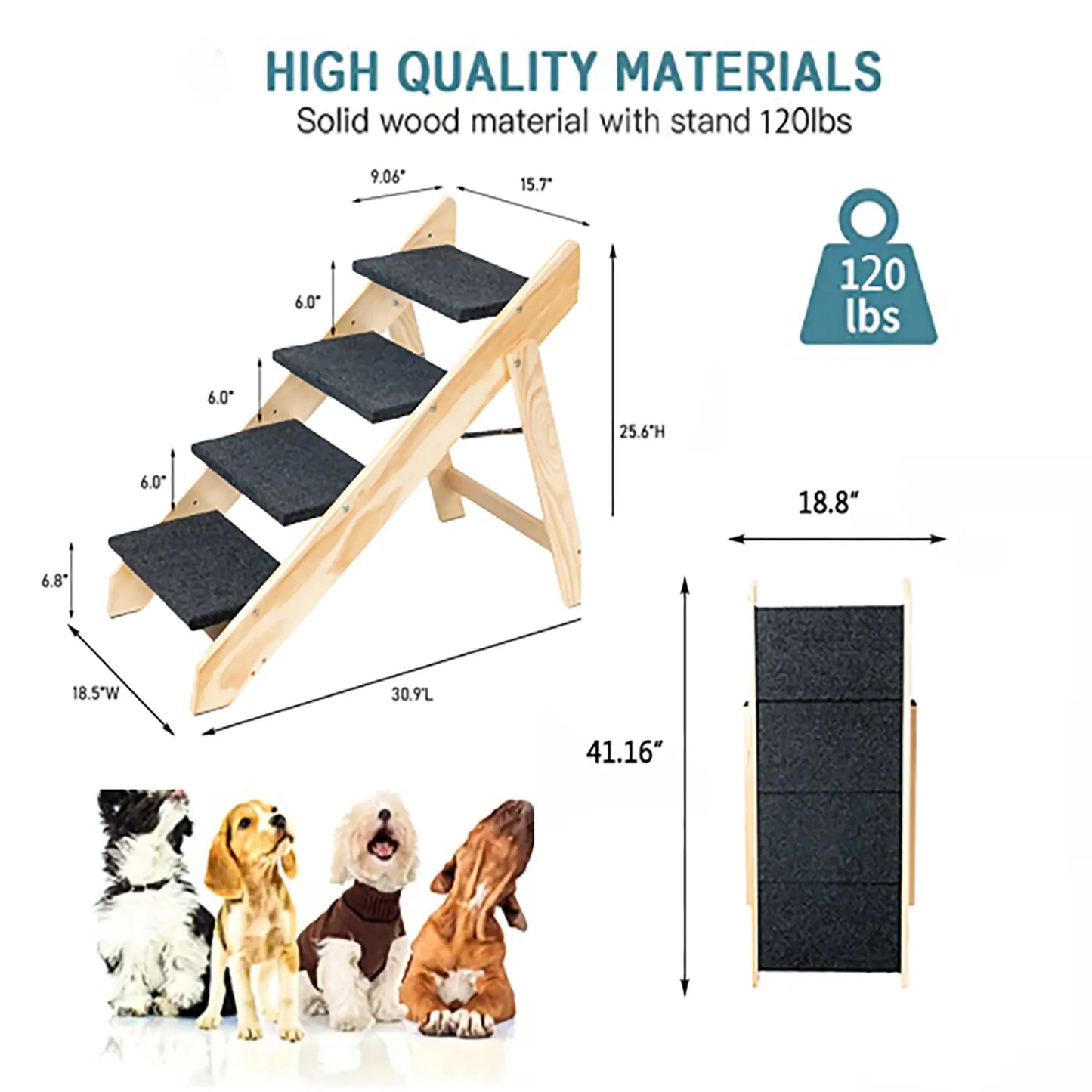 GianfiStore™ Folding Wooden Dog Stairs — 3-Step Pet Ramp for Beds & Cars | Supports 110 lbs