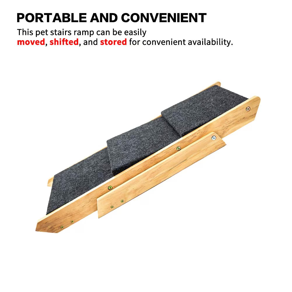 GianfiStore™ Folding Wooden Dog Stairs — 3-Step Pet Ramp for Beds & Cars | Supports 110 lbs