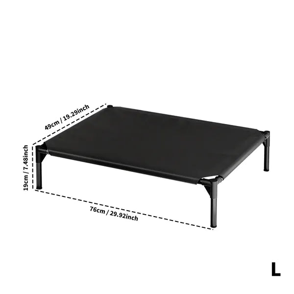 Size L elevated dog bed dimensions – steel frame pet bed side view