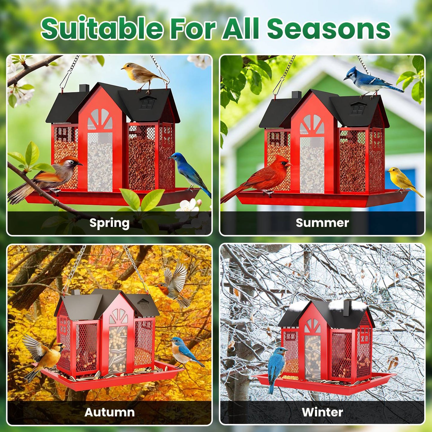 Classic barn bird feeder suitable for all seasons — spring summer autumn winter