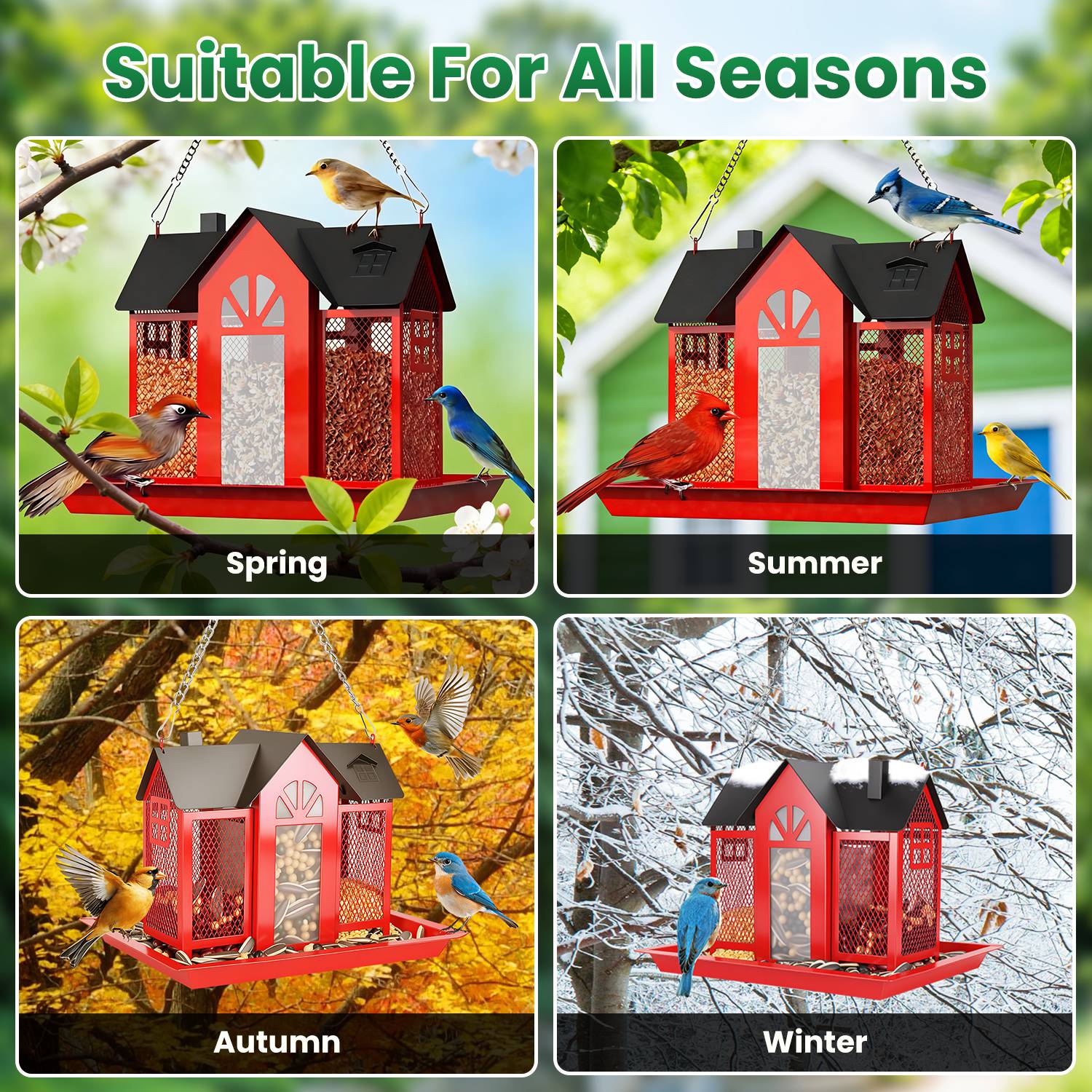 Classic barn bird feeder suitable for all seasons — spring summer autumn winter