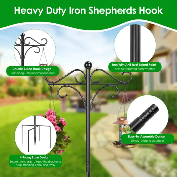 Bird Feeder Station Pole Kit – Adjustable Double Shepherd’s Hook Stand for Garden & Patio