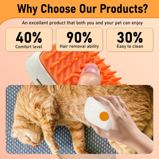 🐾 GianfiStore™ 4-in-1 Steamy Cat Brush - Anti-Static Shedding Spray Comb & Hair Removal Mist