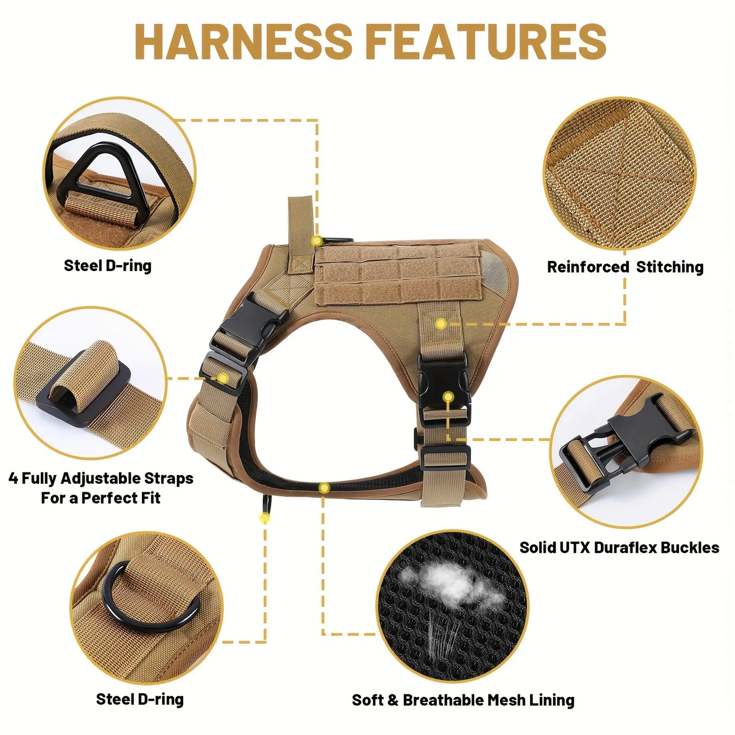 Tactical Dog Harness Vest – Adjustable & Reflective | S, M, L, XL